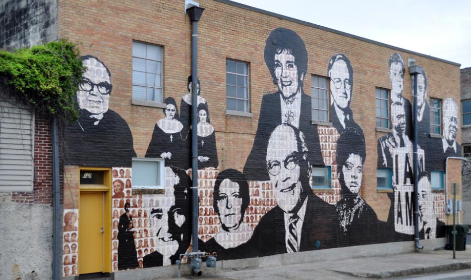 Upstanders Mural featuring Ida B. Wells and other Memphians who spoke out for Civil Rights and social justice by artists Nelson Gutierrez and Cedar Nordbye.