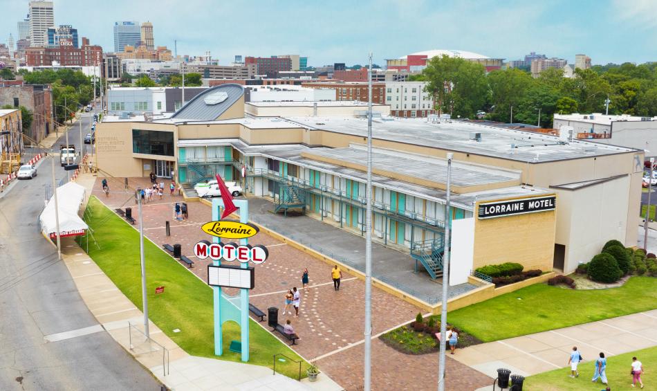 aerial photo of national civil rights museum