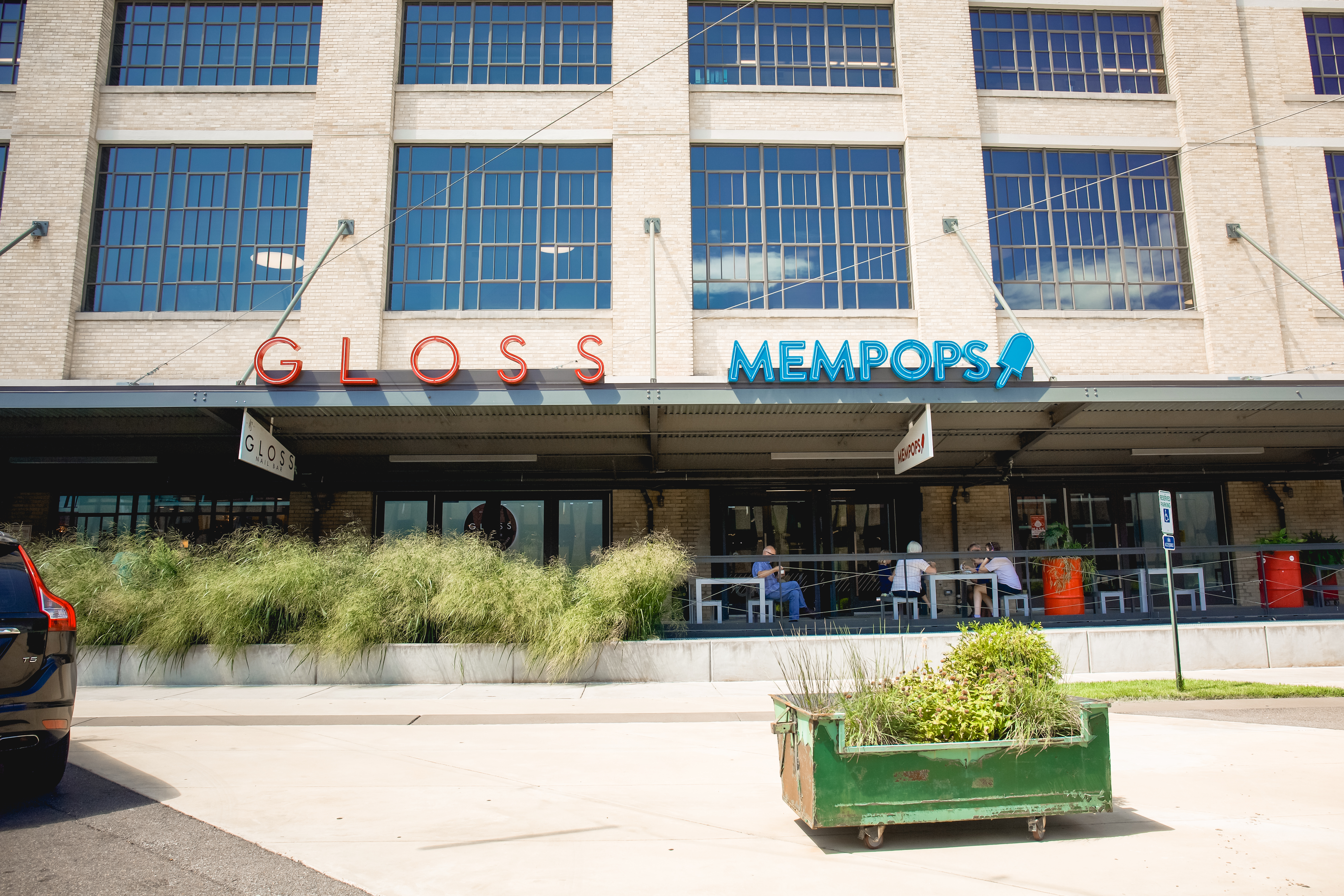 exterior of crosstown concourse with patios