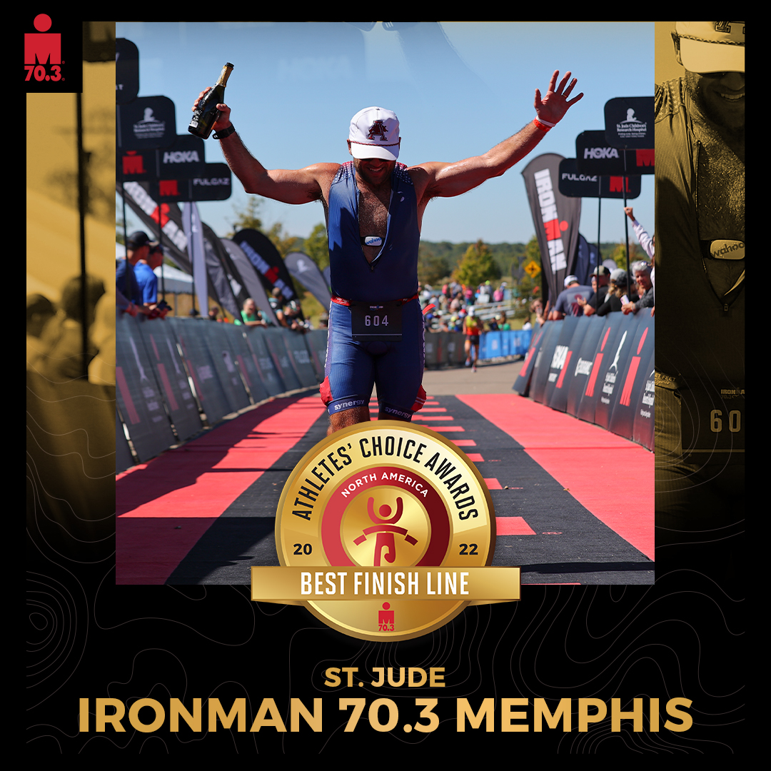 IRONMAN Athletes' Choice Awards (2022) ranked the ST. JUDE IRONMAN 70.3 MEMPHIS the Best Finish Line.