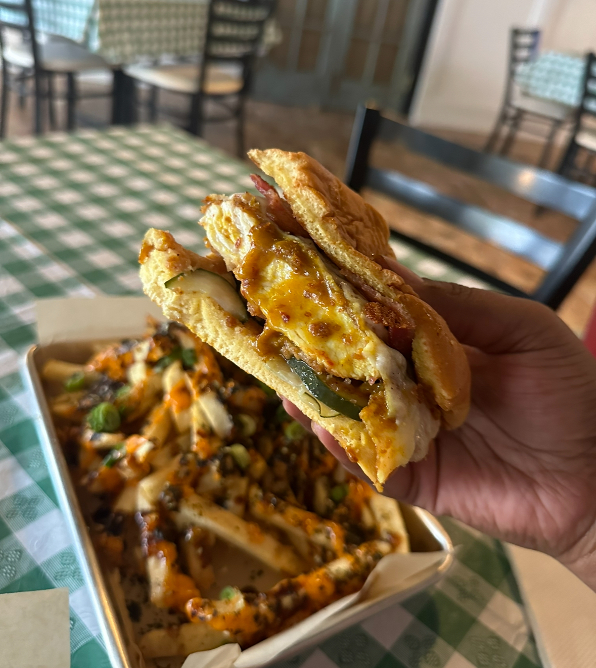 evergreen grill sandwich and fries