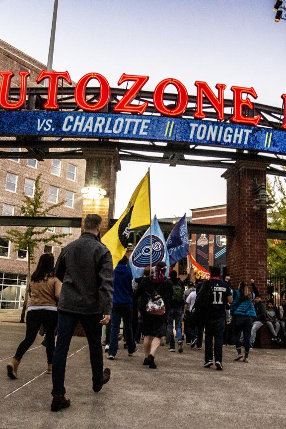 901 FC fans entering Autozone Park