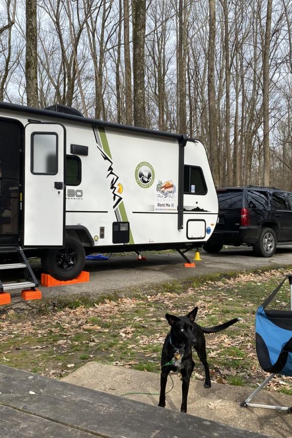 A rental RV from Rock N Roll Rentals set up at Meeman-Shelby Forest State Park | Rock N Roll Rentals