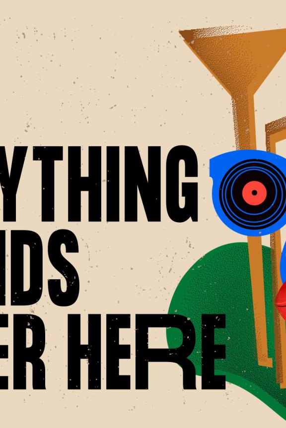 A graphic design for Memphis Tourism's Spotify ad campaign, Everything Sounds Better Here, showcasing musical instruments in bold colors
