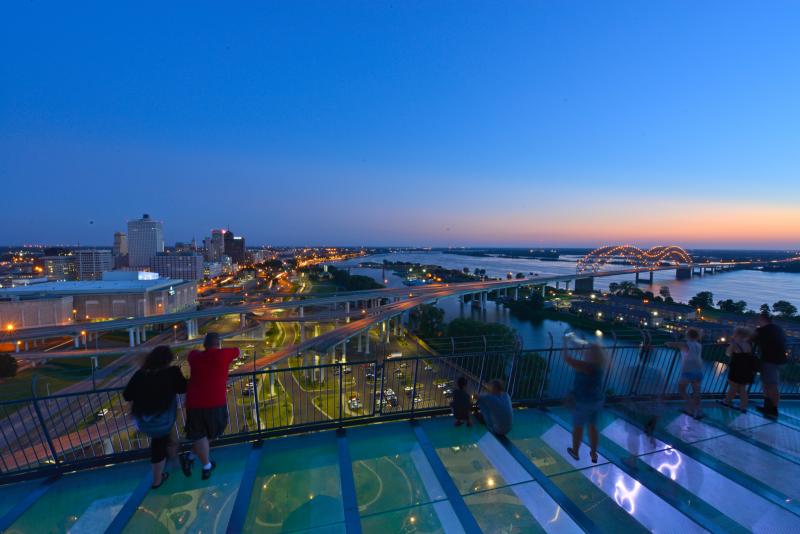 view from top of the Memphis pyramid at dusk