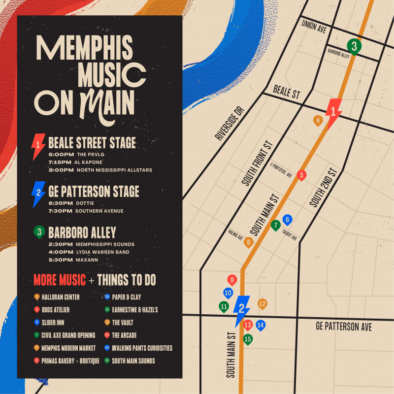 map of Memphis Music on Main