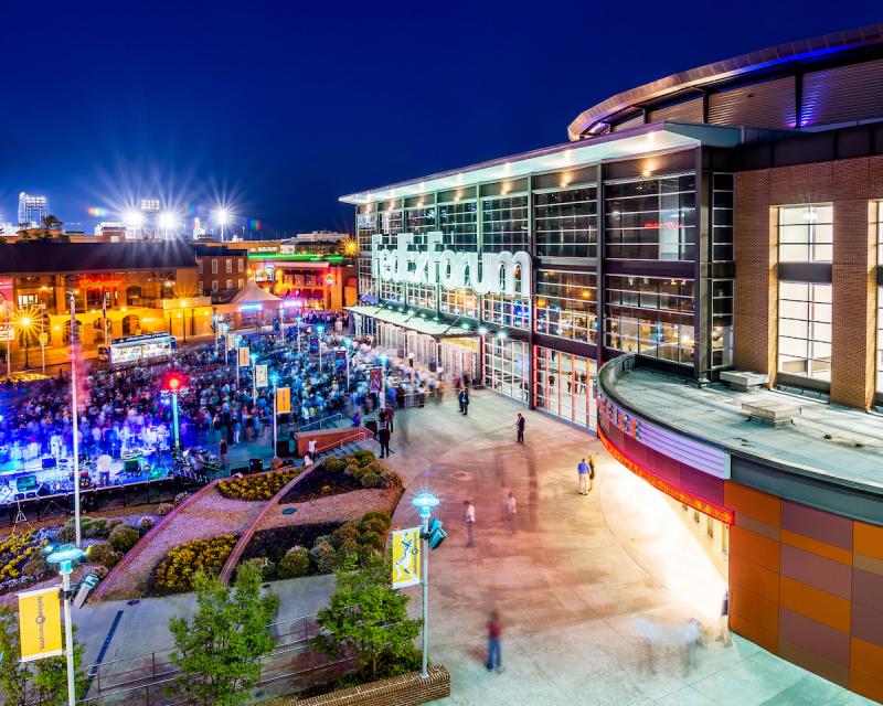 outside of plaza at FedExForum downtown Memphis Grizzlies game