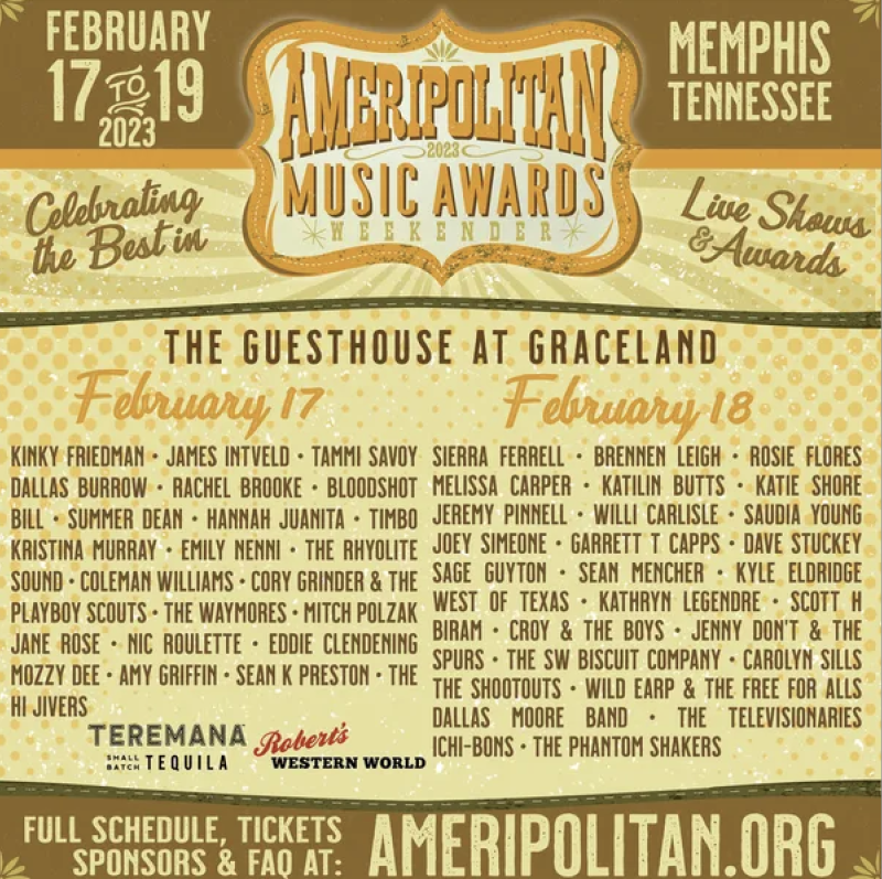 Ameripolitan Music Awards poster lineup of performers