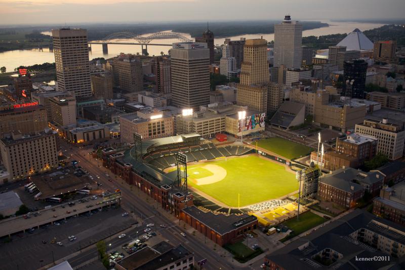 aerial photo of auto zone park under the lights