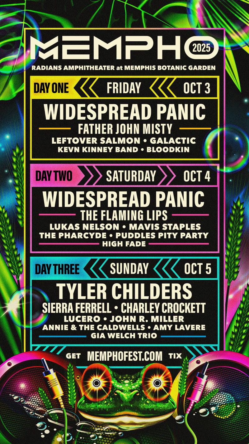 Event graphic and daily lineup for Mempho music fest 2025.