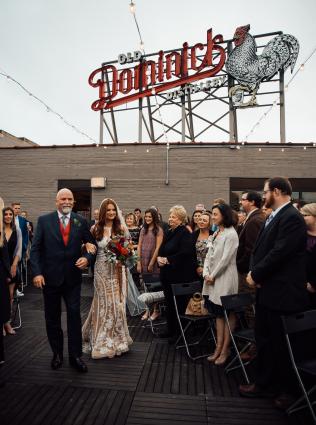 A wedding on the rooftop of Old Dominick Distillery