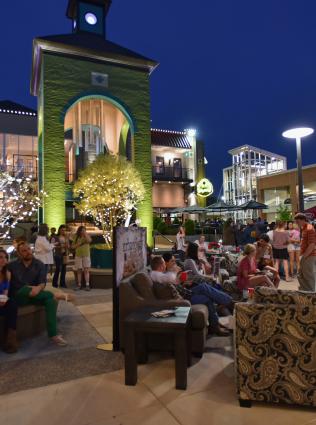 Overton Square Bell Tower at night