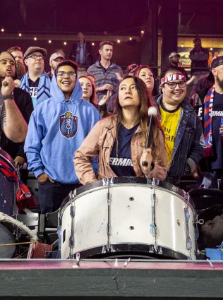 901 FC Bluff City Mafia drummer in cheer section