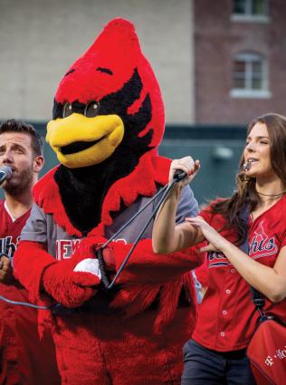  The Triple-A Memphis Redbirds mascot during baseball game at AutoZone Park