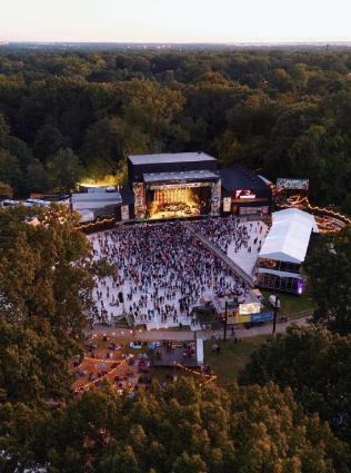 aerial of stage with crowd during mempho music festival