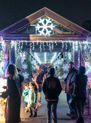 Guests taking in holiday displays at Holiday Wonders at Memphis Botanic Garden.
