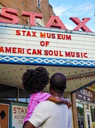 A father and daughter outside Memphis' Stax Museum of American Soul Music