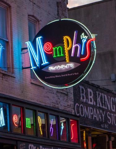 Beale Street neon signs at sunset