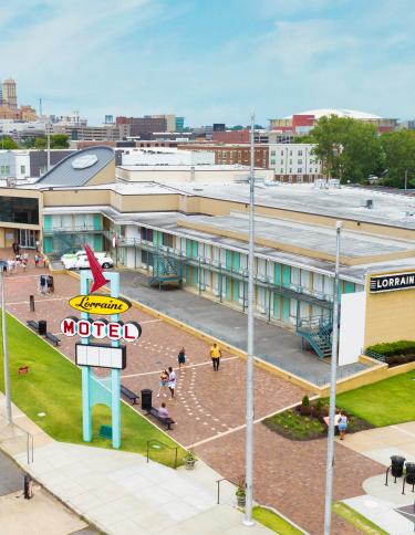 aerial shot of National Civil Right Museum at the Lorraine Motel