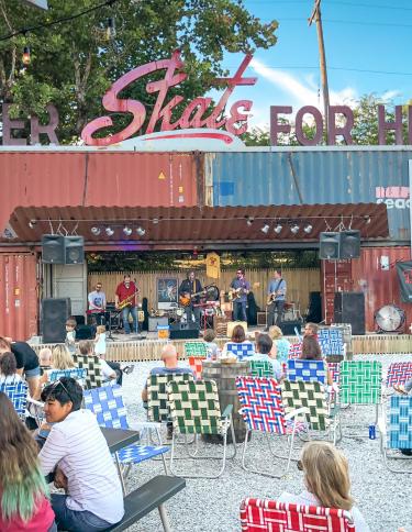 Memphis musician Mark Edgar Stuart plays live on the yard stage of Railgarten, a restaurant and live music venue in Midtown Memphis.