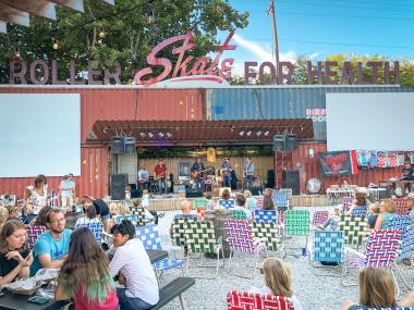 Memphis musician Mark Edgar Stuart plays live on the yard stage of Railgarten, a restaurant and live music venue in Midtown Memphis.