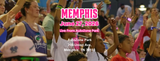 Boom Ball, Memphis, June 26, 2026 in pink letters over a picture of a crowd of baseball fans