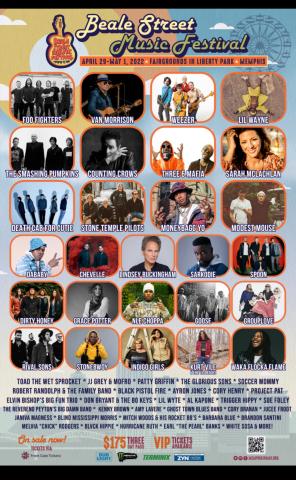 The 2022 line-up poster for Beale Street Music Festival