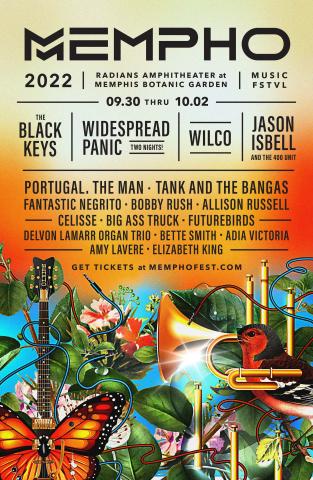 Lineup poster for Mempho 2022, a music festival in Memphis, TN, scheduled for Sept. 30-Oct. 2, 2022