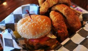 Awesome burgers and onion rings at Huey's. Photo by Andrea Zucker. Photo