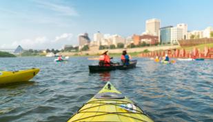 Kayaking in the Mississippi River Harbor Photo: Logan Young Photo