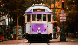 Main Street Trolley during Autumn Photo