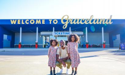 Dad and daughters at Elvis Presley's Graceland