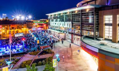 outside of plaza at FedExForum downtown Memphis Grizzlies game