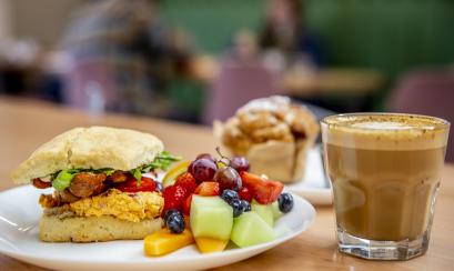 edge alley biscuit sandwich and coffee