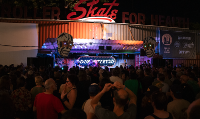 shot from crowd angle of gonerfest concert at railgarten