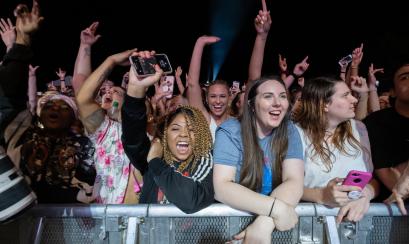 front of crowd during show at Beale Street Music Festival