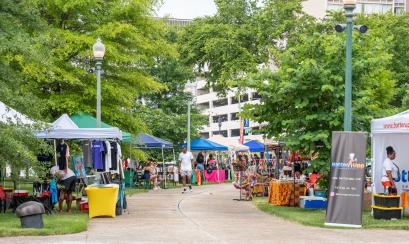 vendors set up along sidewalk at Shop Black Festival