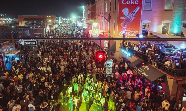 Crowd celebrating New Year's eve on Beale Street.