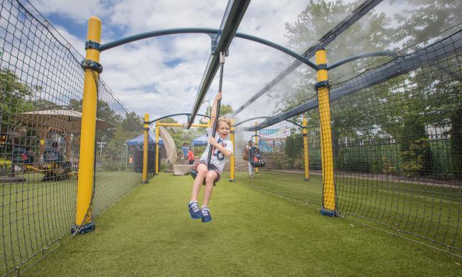 A child on the zip line at Children's Museum of Memphis