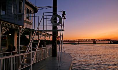 A view of Memphis' Big River Crossing from the deck of a paddle wheeler