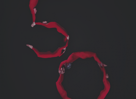 Pilobolus actors forming the numbers five and zero with their bodies
