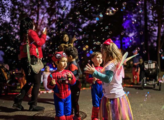 Kids in their Halloween costumes at Zoo Boo.