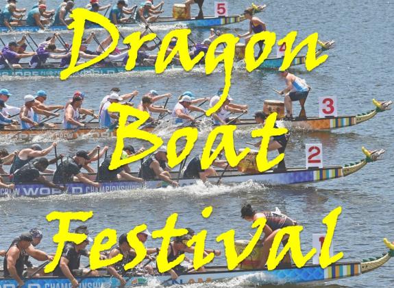 dragon boat festival graphic showing people racing