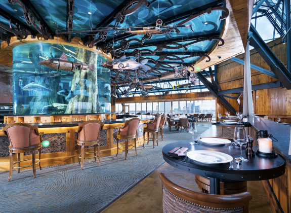 lookout restaurant at top of bass pro pyramid that is nautical themed