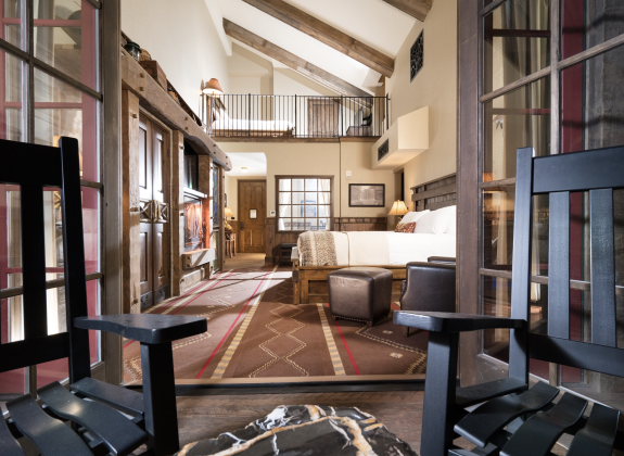 inside big cypress hotel room with patio and loft space
