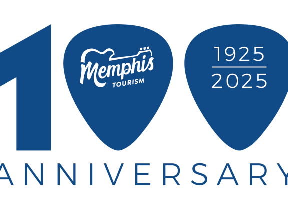 100 anniversary memphis travel logo designed with guitar picks as the zeros