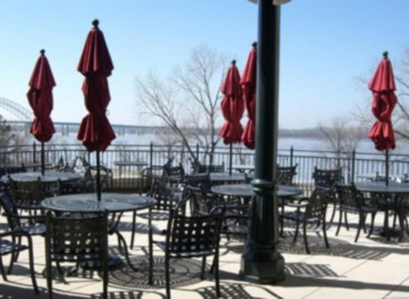 View of the Mississippi River from the patio of River Inn of Harbor Town on Mud Island. Photo by Ramona Rogers. Photo