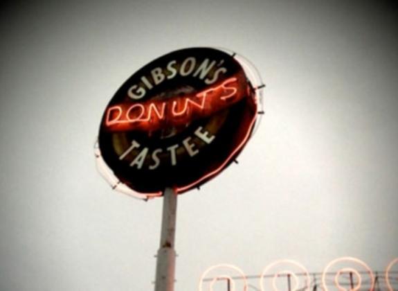 The old-school neon sign at Gibson's Donuts. Photo by Kerry Crawford. Photo 3