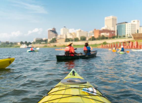Kayaking in the Mississippi River Harbor Photo: Logan Young Photo