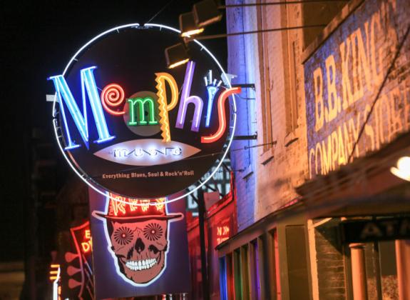 Memphis Music shop on Beale by Brand USA. 

In the heart of downtown Memphis with three blocks of nightclubs, restaurants and retail shops, the Beale Street entertainment district is a melting pot of delta blues, jazz, rock 'n' roll, R&B and gospel. With cold beer and hot music, Beale Street is one Photo